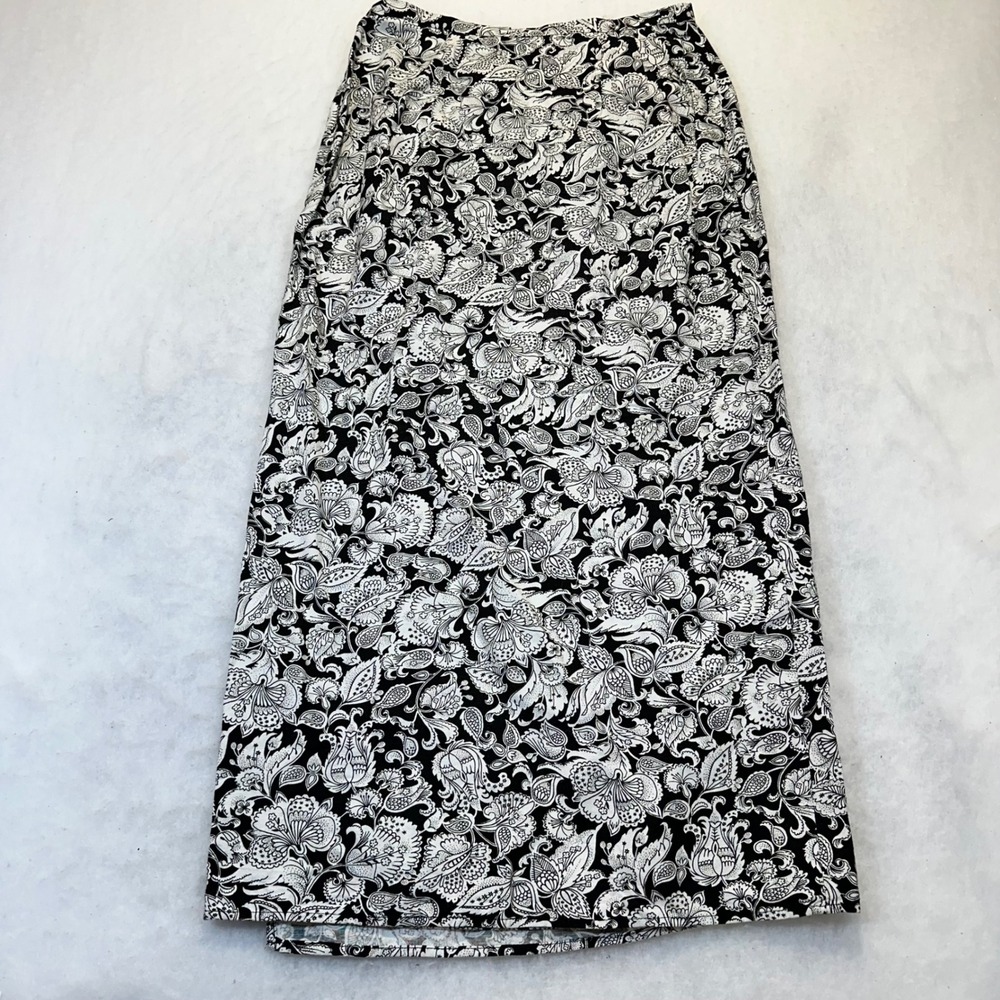 Talbots Maxi Skirt Women 8 Black White Floral Paisley Linen Blend Boho Coastal - Picture 9 of 10